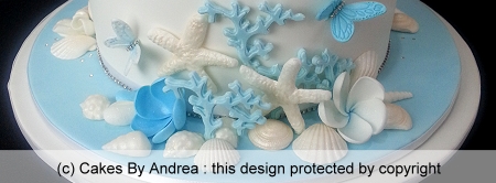 40th-birthday-cake-coral-seashell-starfish-blue-white