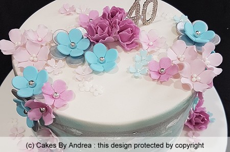 40th birthday cake floral diamante number