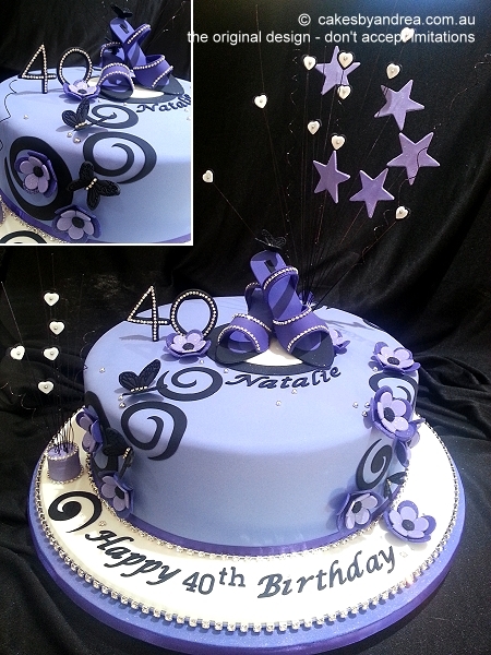 40th-birthday-cake-purple-shoes-black-swirls