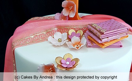 birthday-cake-sari-fabric-folded-flowers